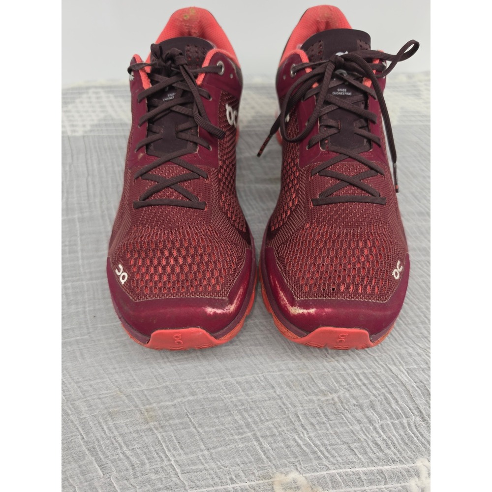 On Running Cloudflow Womens 10 Burgundy Coral Mesh Road Running Shoes